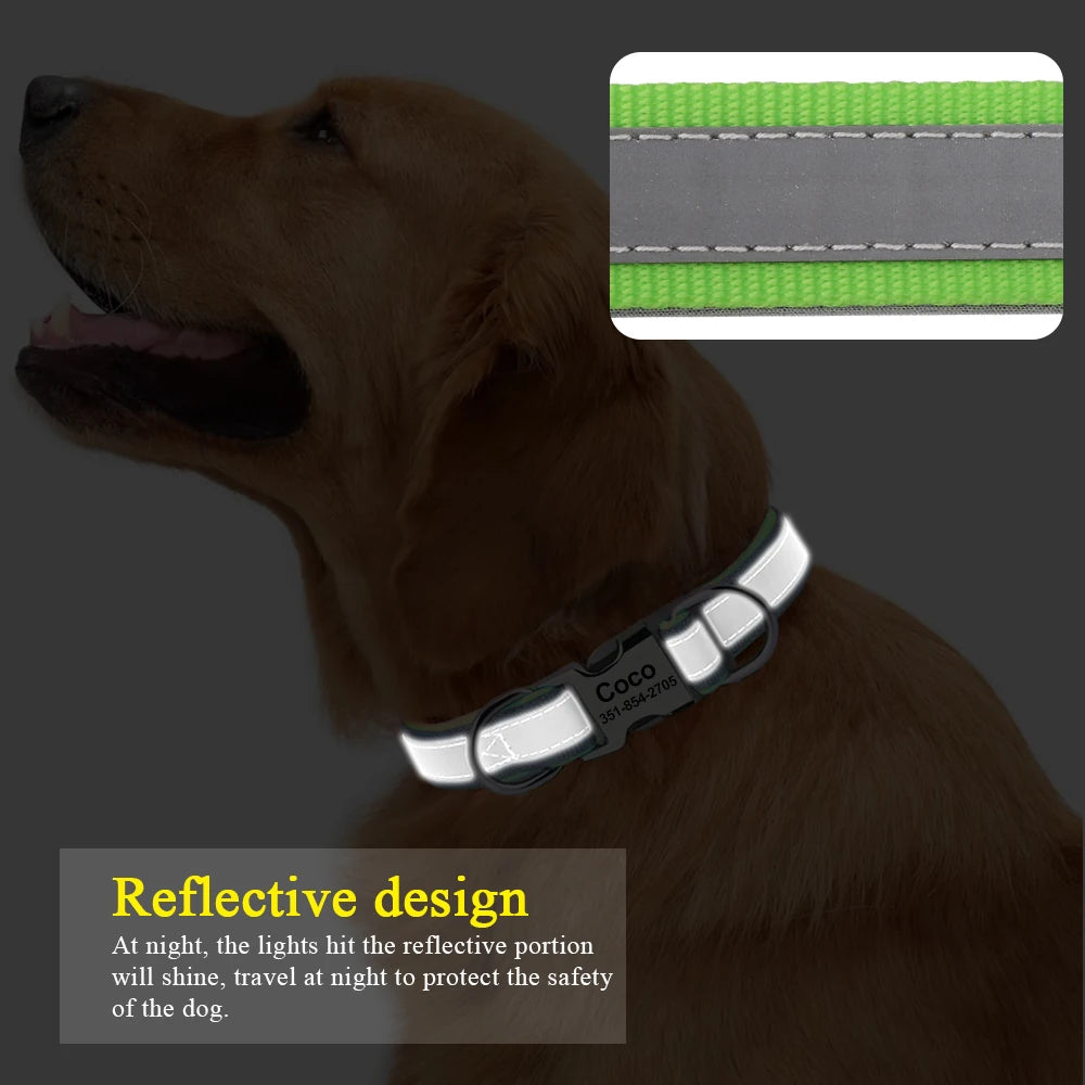 ReflectaID™ Personalized Dog Collar - Engraved ID, Reflective Nylon with Soft Padding
