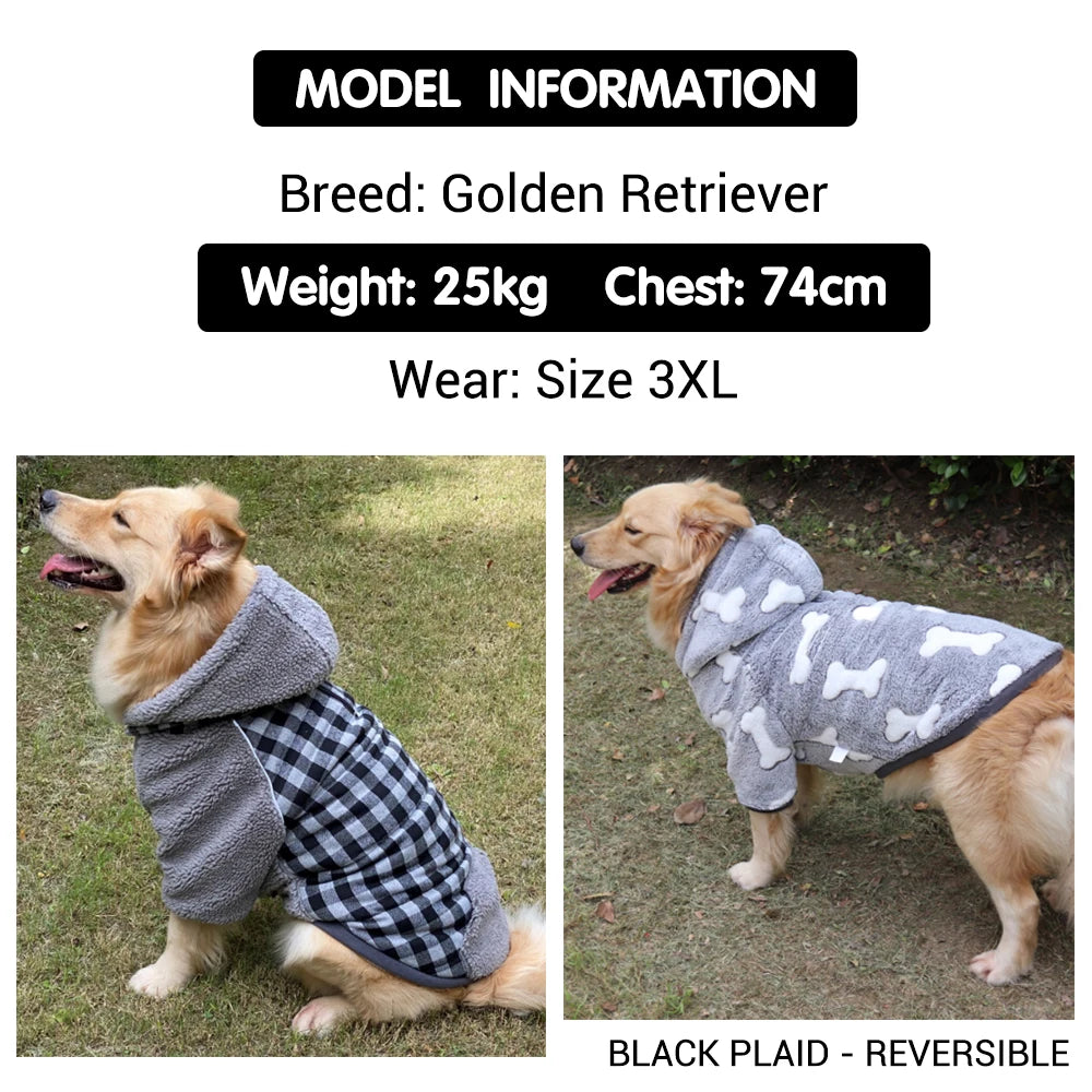 WarmPlaid™ Reversible Dog Coat - Super Soft, Thick Jacket with Removable Hood