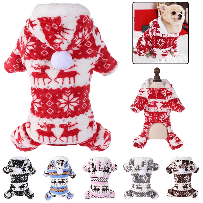 CozyPaws™ Winter Christmas Dog Jumpsuit - Warm Plush Pajama for Small & Medium Dogs