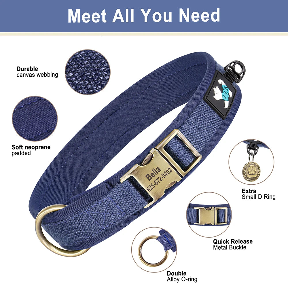 CustomComfort™ Personalized Nylon Dog Collar - Durable, Soft Padded, Adjustable ID Collar