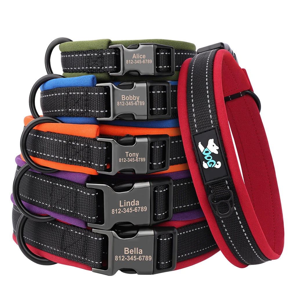 ReflectaID™ Personalized Dog Collar - Engraved ID, Reflective Nylon with Soft Padding