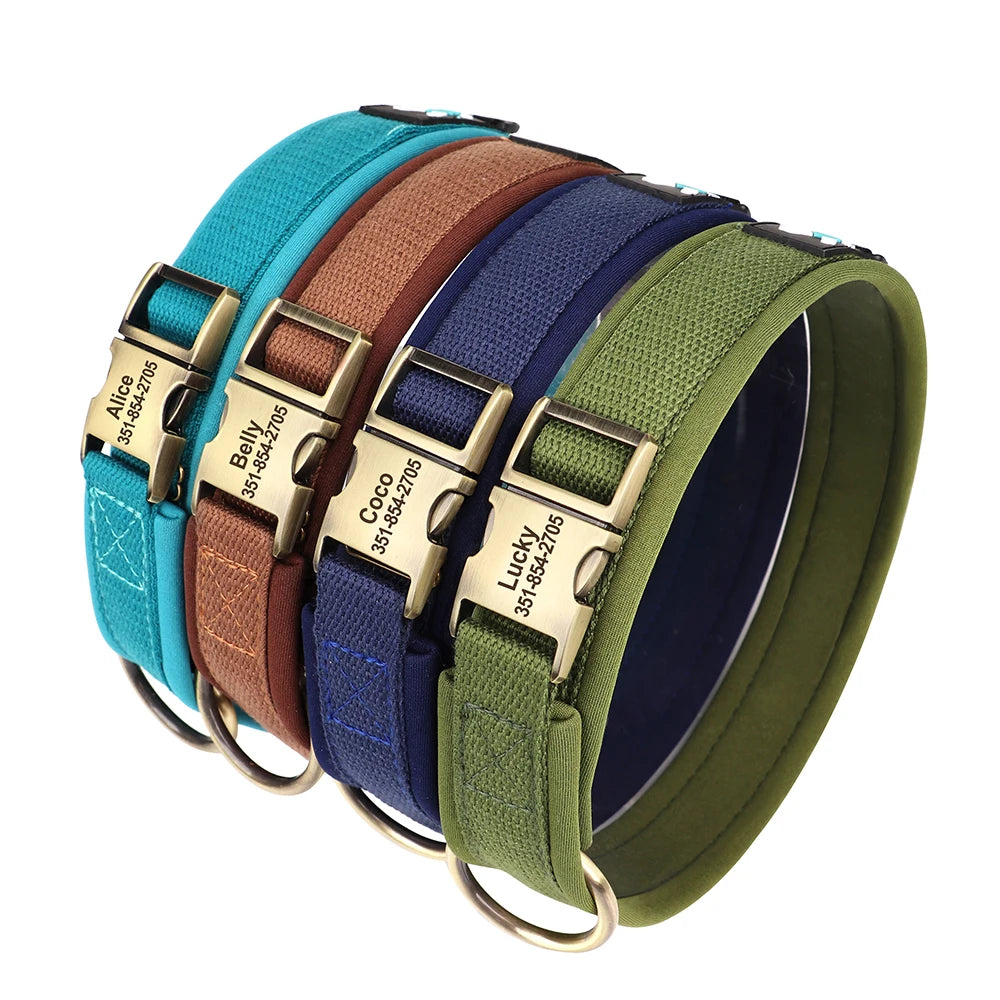 CustomComfort™ Personalized Nylon Dog Collar - Durable, Soft Padded, Adjustable ID Collar