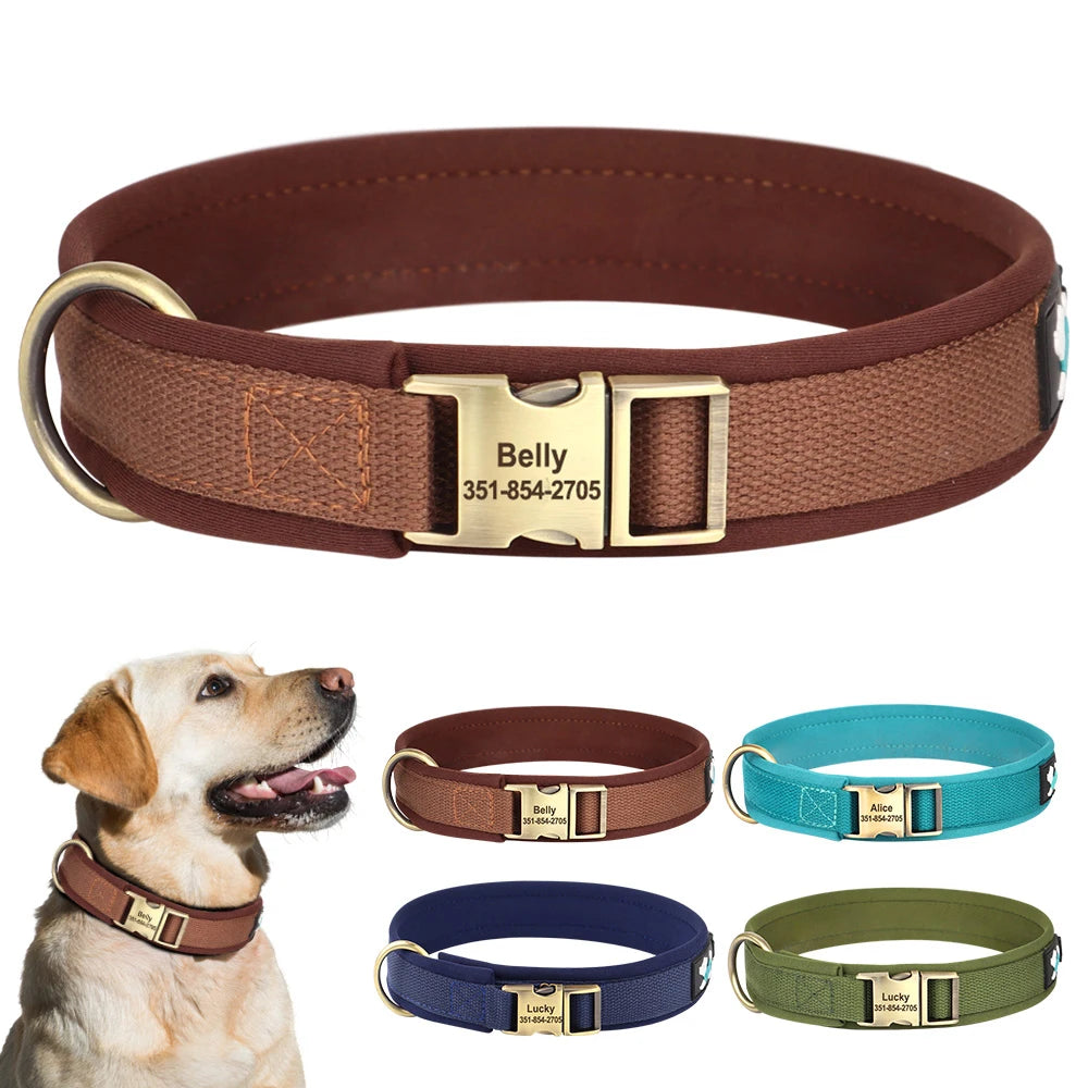 CustomComfort™ Personalized Nylon Dog Collar - Durable, Soft Padded, Adjustable ID Collar