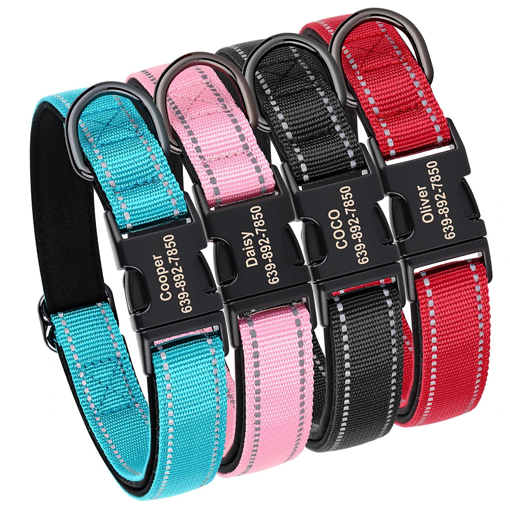 ReflectaID™ Personalized Dog Collar - Engraved ID, Reflective Nylon with Soft Padding