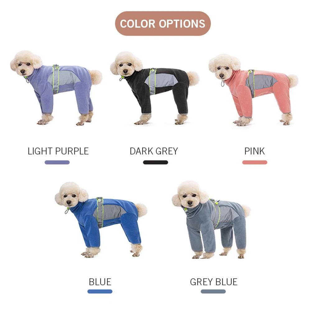 SafeGlow™ Fleece Dog Coat with Legs - Reflective, Fully Closed Winter Pajamas