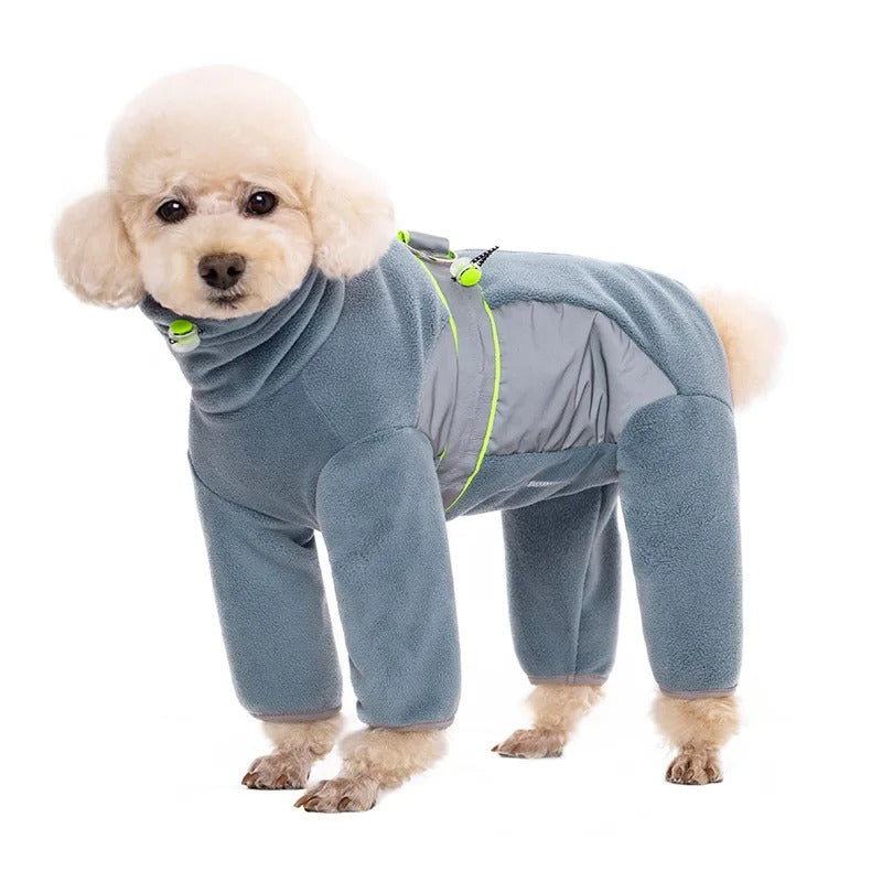SafeGlow™ Fleece Dog Coat with Legs - Reflective, Fully Closed Winter Pajamas