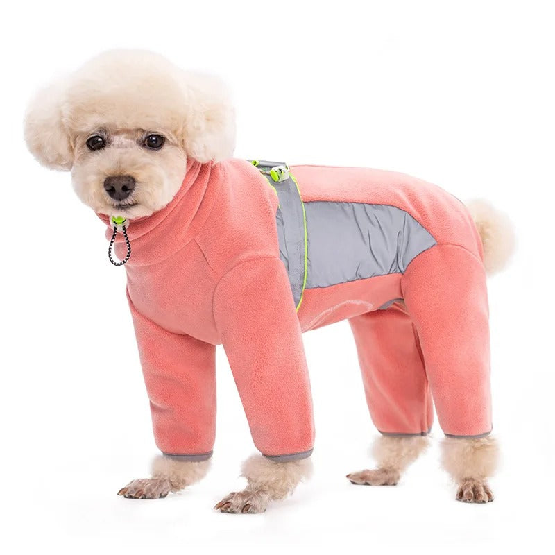 SafeGlow™ Fleece Dog Coat with Legs - Reflective, Fully Closed Winter Pajamas