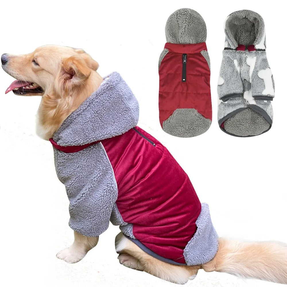 WarmPlaid™ Reversible Dog Coat - Super Soft, Thick Jacket with Removable Hood
