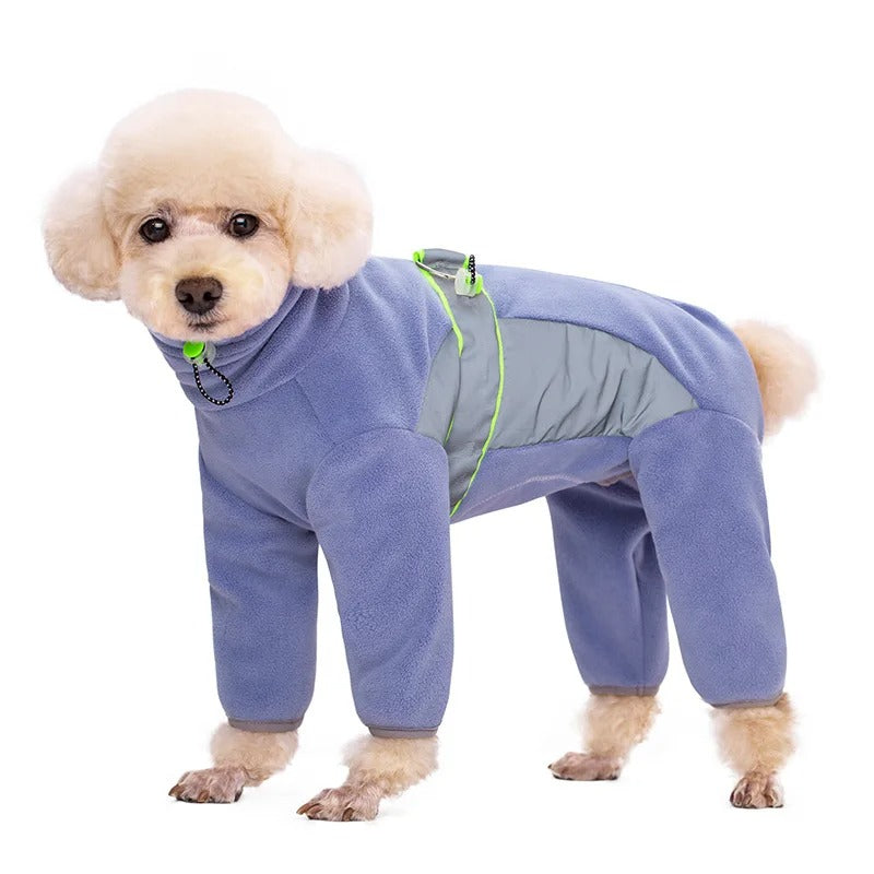 SafeGlow™ Fleece Dog Coat with Legs - Reflective, Fully Closed Winter Pajamas