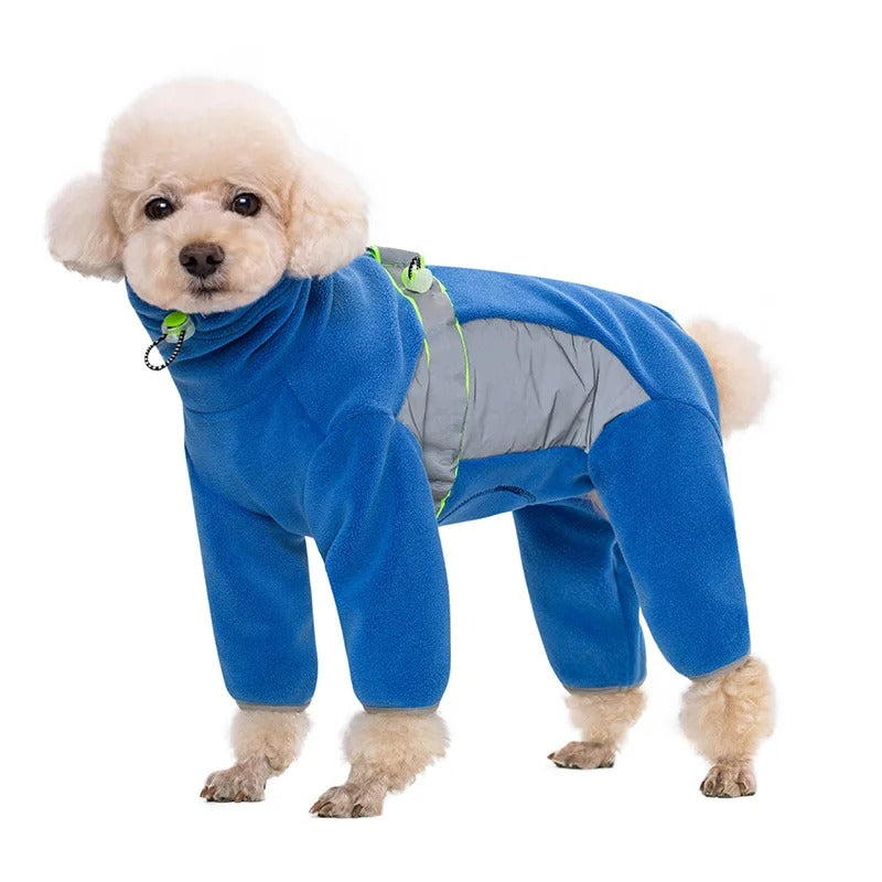 SafeGlow™ Fleece Dog Coat with Legs - Reflective, Fully Closed Winter Pajamas