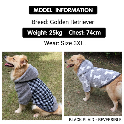 WarmPlaid™ Reversible Dog Coat - Super Soft, Thick Jacket with Removable Hood
