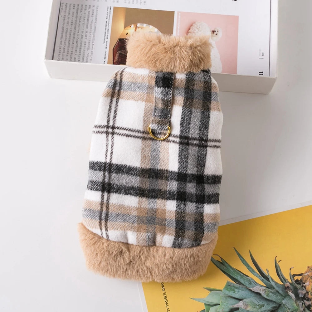 PlaidPaws™ Dog Lattice Coat - Stylish Autumn & Winter Jacket for Small Dogs