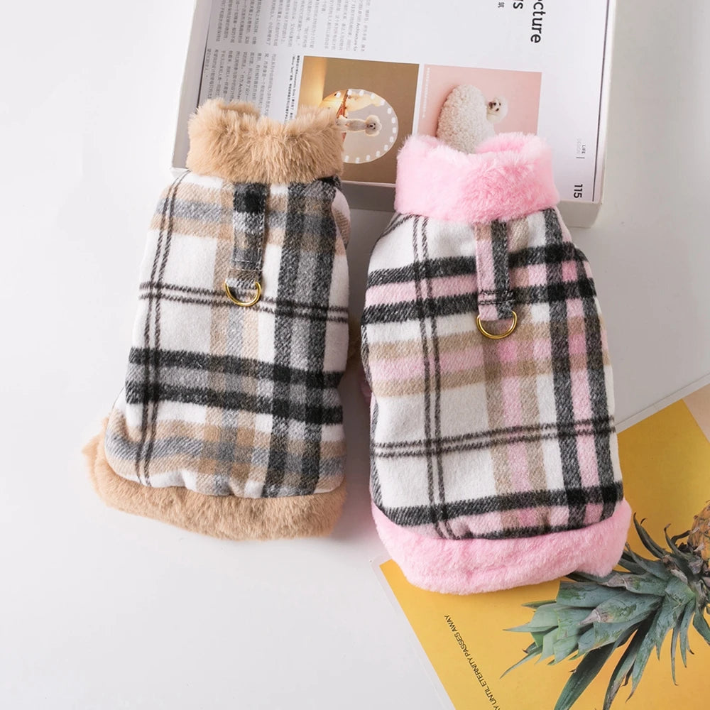 PlaidPaws™ Dog Lattice Coat - Stylish Autumn & Winter Jacket for Small Dogs