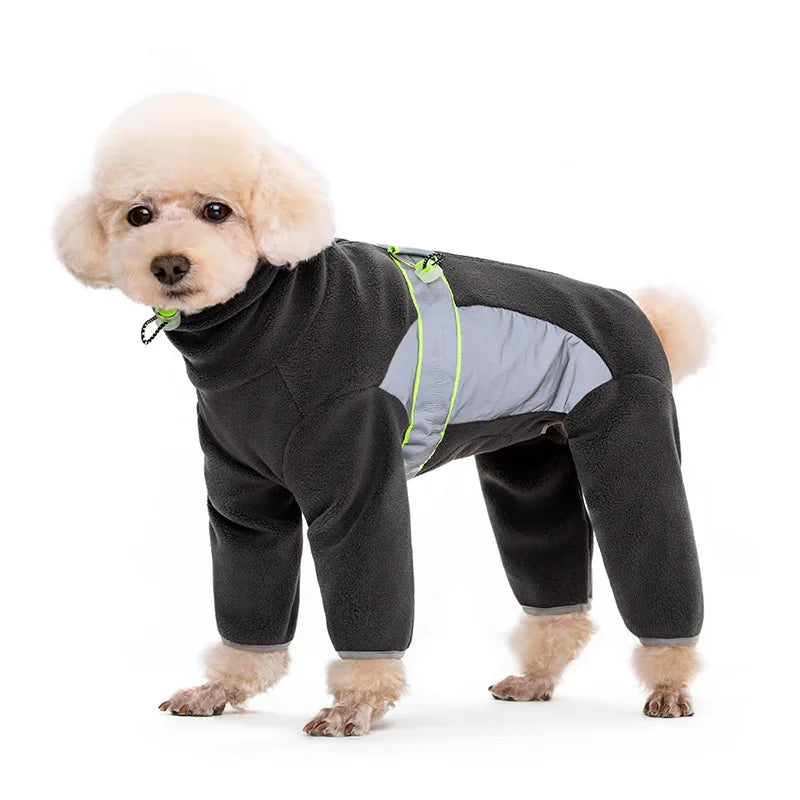 SafeGlow™ Fleece Dog Coat with Legs - Reflective, Fully Closed Winter Pajamas