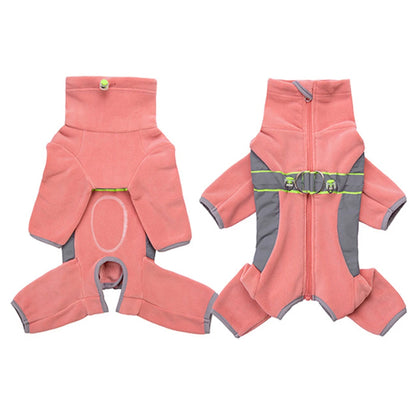 SafeGlow™ Fleece Dog Coat with Legs - Reflective, Fully Closed Winter Pajamas