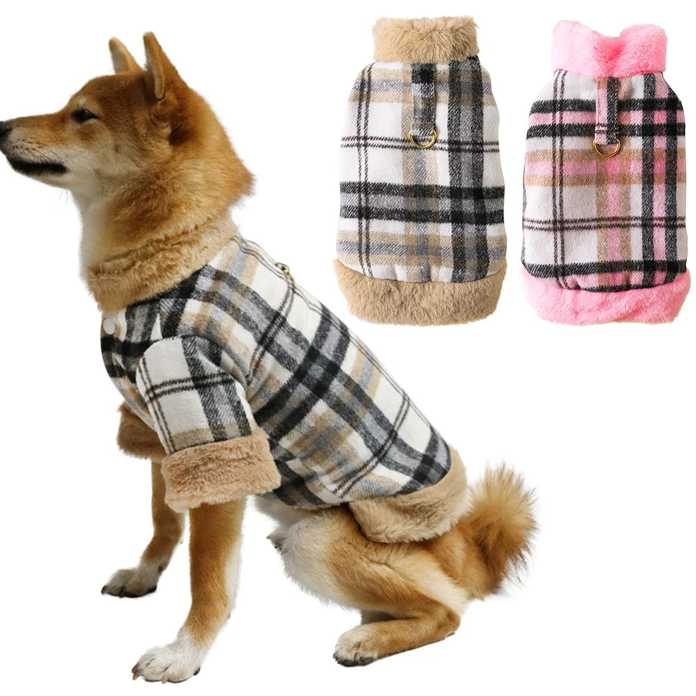 PlaidPaws™ Dog Lattice Coat - Stylish Autumn & Winter Jacket for Small Dogs