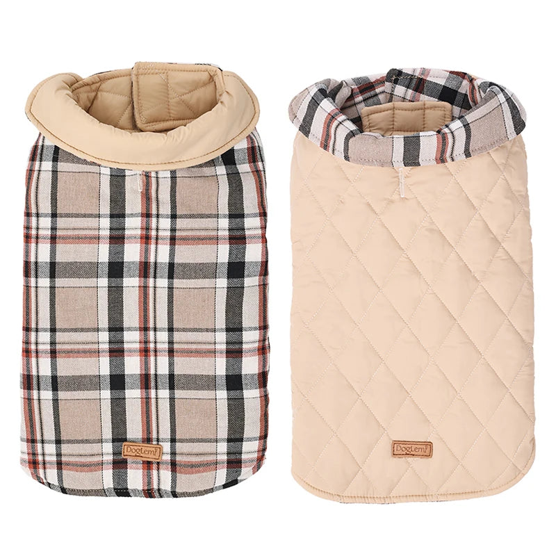 ClassicPaws™ Waterproof Plaid Dog Jacket - Soft Padded Winter Coat