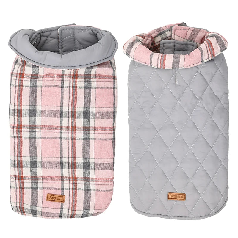 ClassicPaws™ Waterproof Plaid Dog Jacket - Soft Padded Winter Coat