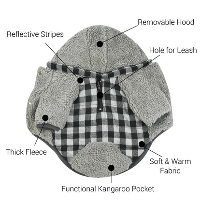 WarmPlaid™ Reversible Dog Coat - Super Soft, Thick Jacket with Removable Hood
