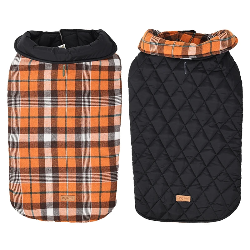 ClassicPaws™ Waterproof Plaid Dog Jacket - Soft Padded Winter Coat
