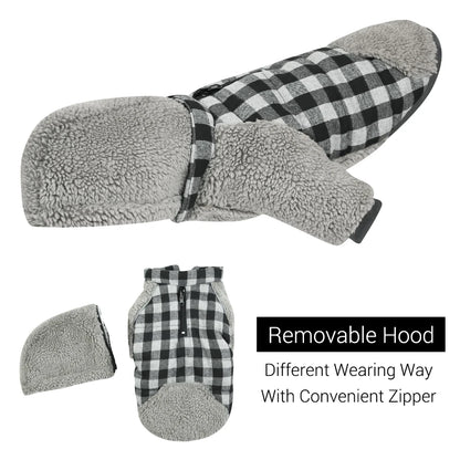 WarmPlaid™ Reversible Dog Coat - Super Soft, Thick Jacket with Removable Hood