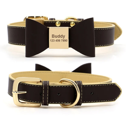 BowID™ Personalized Dog Collar - Soft PU Leather with Bowknot, Anti-Lost ID