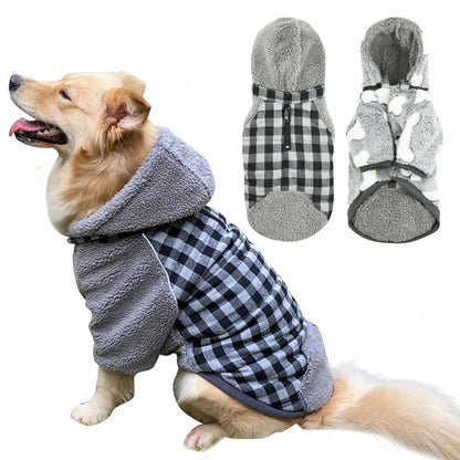 WarmPlaid™ Reversible Dog Coat - Super Soft, Thick Jacket with Removable Hood