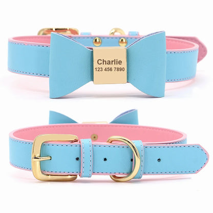 BowID™ Personalized Dog Collar - Soft PU Leather with Bowknot, Anti-Lost ID