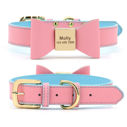 BowID™ Personalized Dog Collar - Soft PU Leather with Bowknot, Anti-Lost ID